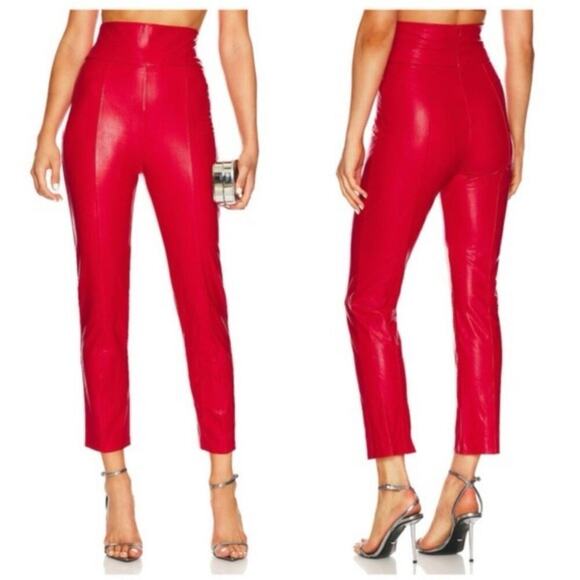 Amanda Uprichard Red Faux Leather Leggings High Waisted Pants Baddie Party Sexy - Picture 1 of 15